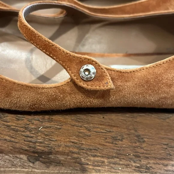Tabitha Simmons Tan Suede Flats with Mary Jane Strap - Picture 3 of 6